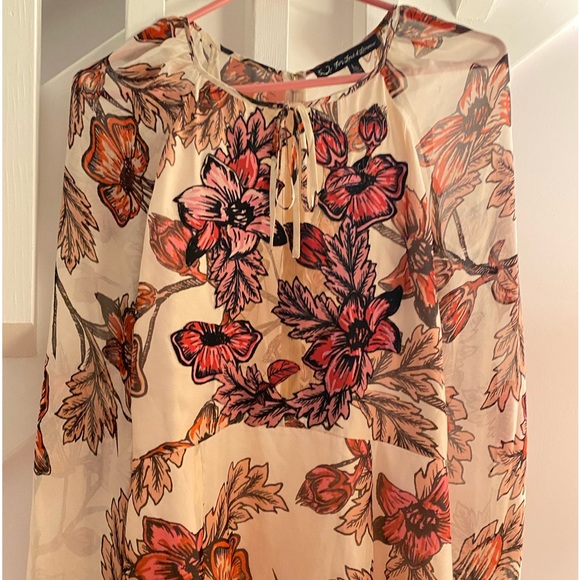 For Love & Lemons Sierra Mini Dress Sheer Vintage Pink Floral Long Sleeve Large - Picture 5 of 7